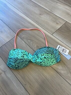 New Mint Green Animal Print Bikini Top with Pink Strap